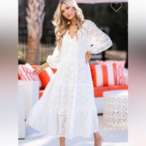 NWT Red Dress Boutique Far From Over White Floral Eyelet Maxi Dress